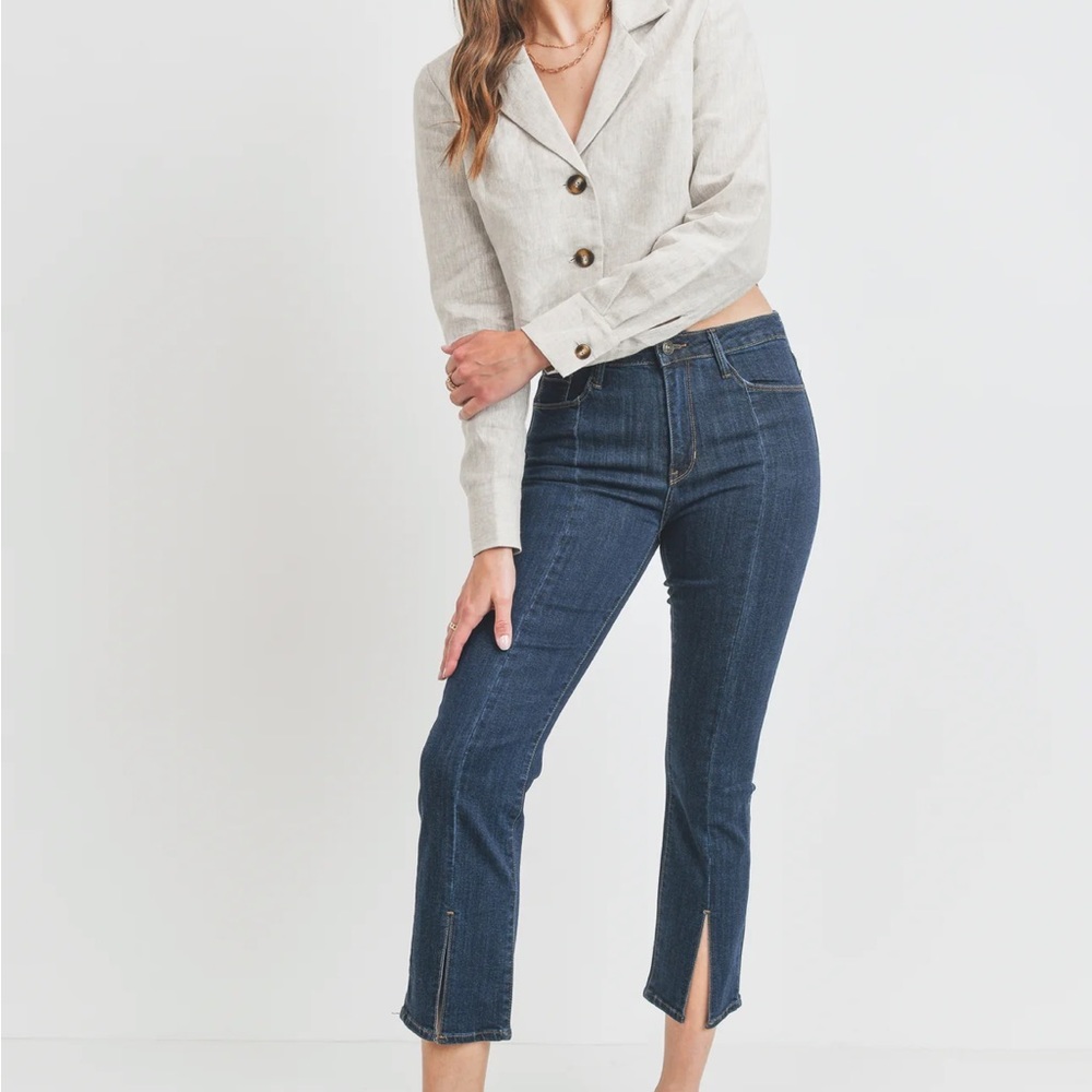 Just Black Denim, high rise crop with front seam and slit